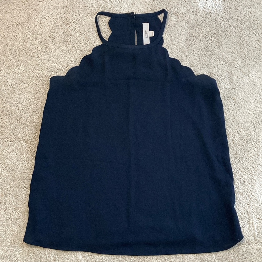 LOFT Navy Blue Scalloped Halter Top